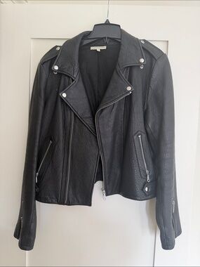 Rebecca Minkoff Black Pebbled Leather Moto Jacket with Silver Hardware
